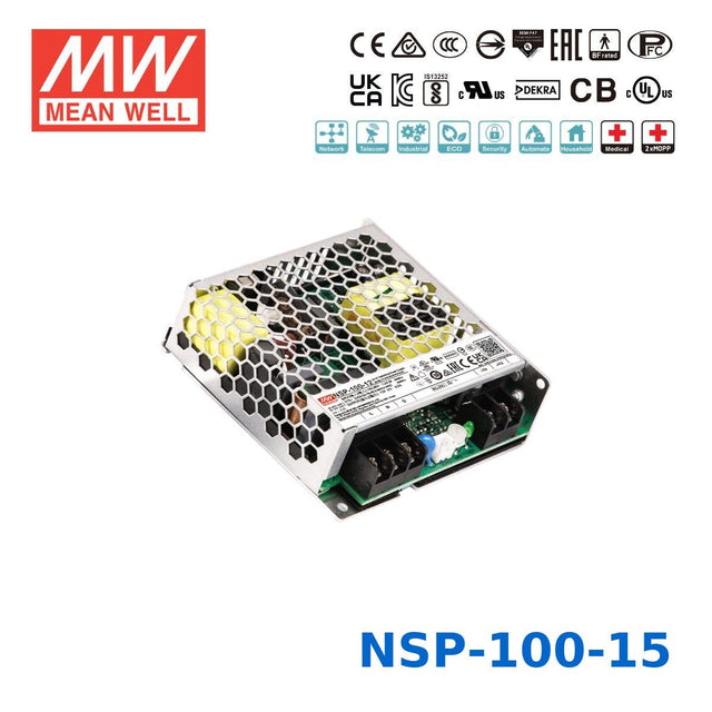 Mean Well 100.5W High Reliable Multi-Industries Power Supply 15V 6.7A - NSP-100-15 - powersupplymall.com