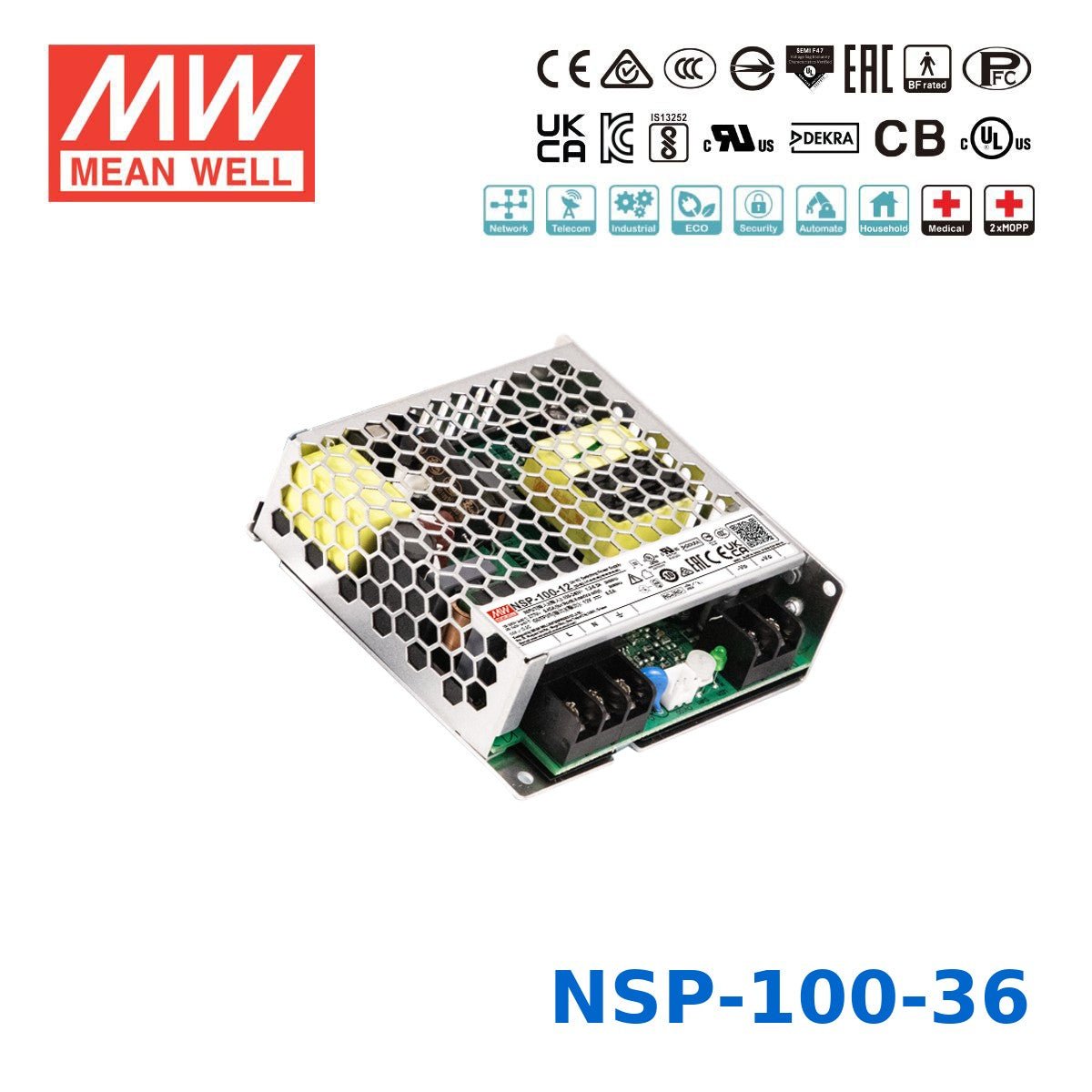 Mean Well 100.8W High Reliable Multi-Industries Power Supply 36V 2.8A - NSP-100-36 - powersupplymall.com