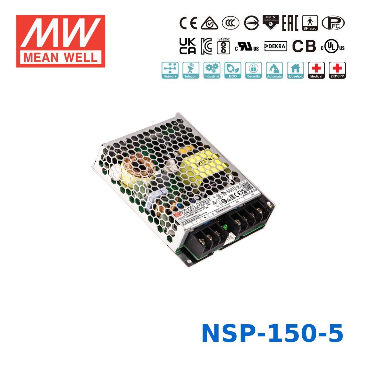 Mean Well 150W High Reliable Multi-Industries Power Supply 5V 30A - NSP-150-5 - powersupplymall.com