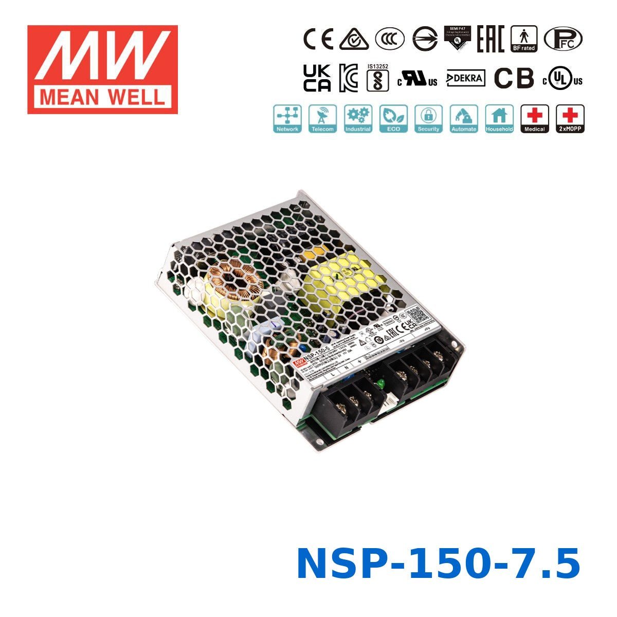 Mean Well 150W High Reliable Multi-Industries Power Supply 7.5V 20A - NSP-150-7.5 - powersupplymall.com