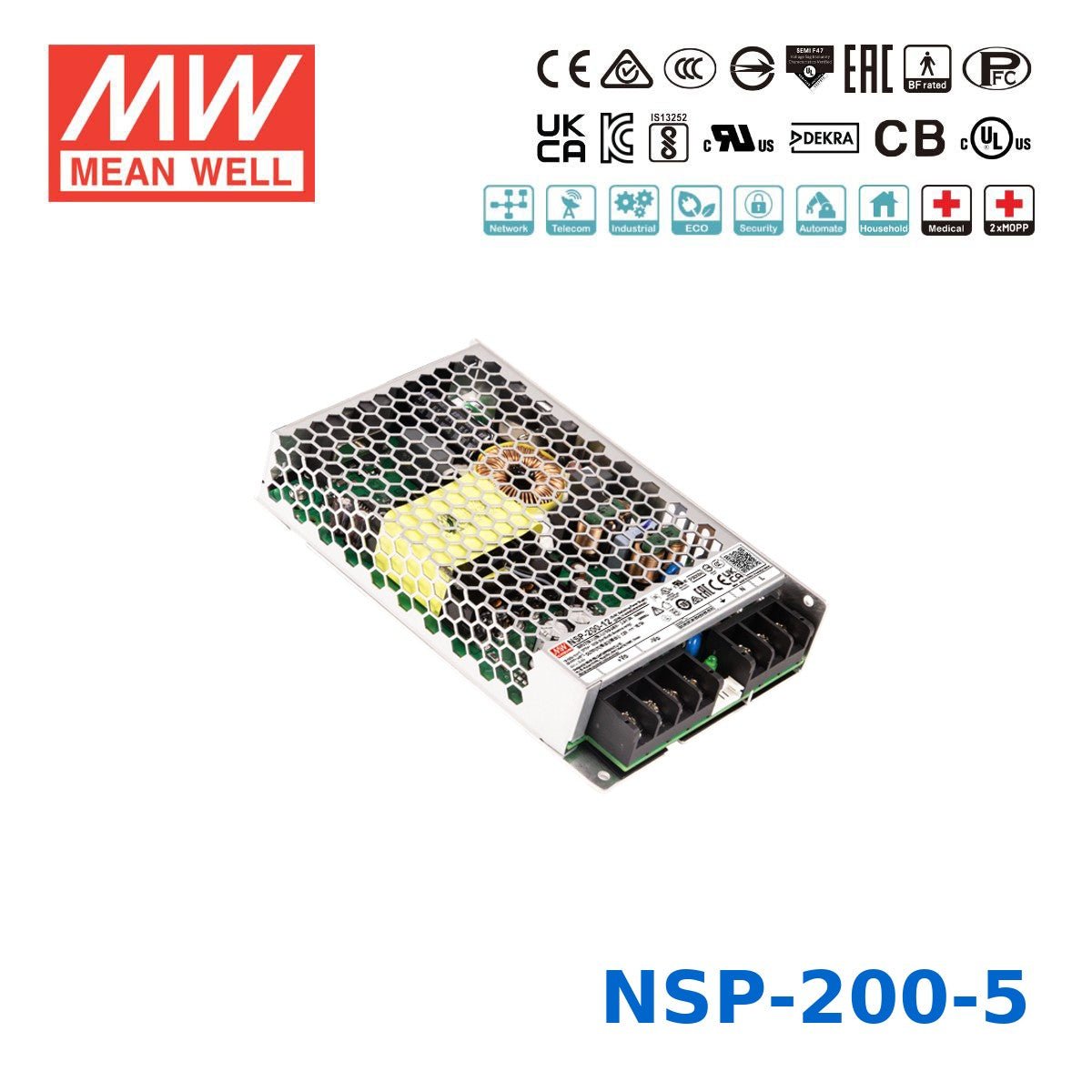 Mean Well 200W High Reliable Multi-Industries Power Supply 5V 40A - NSP-200-5 - powersupplymall.com