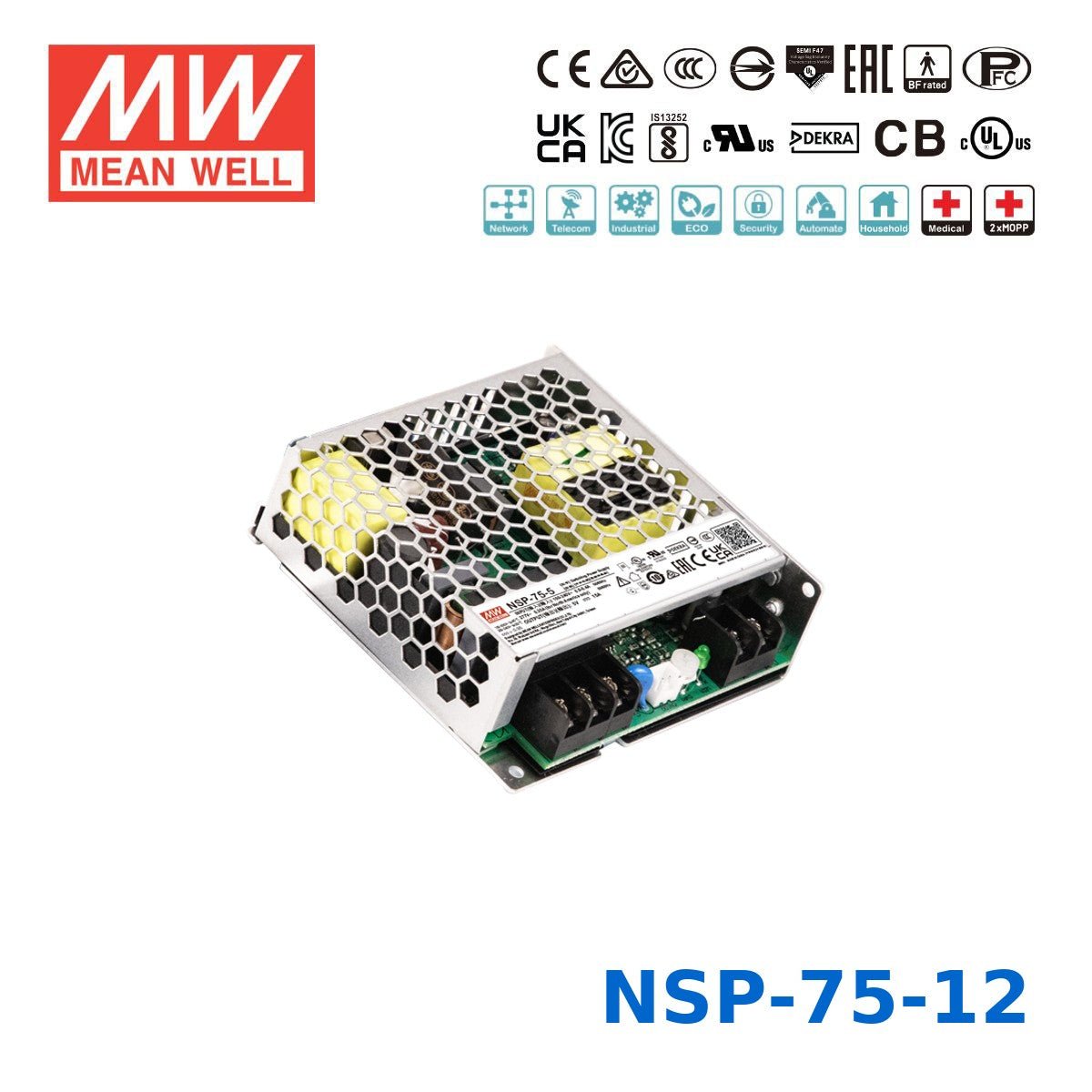 Mean Well 75.6W High Reliable Multi-Industries Power Supply 12V 6.3A - NSP-75-12 - powersupplymall.com