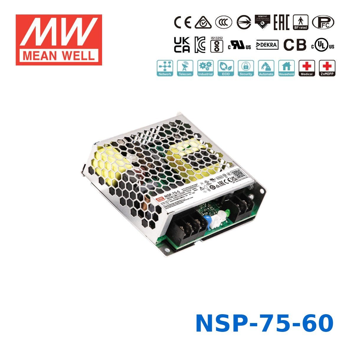 Mean Well 78W High Reliable Multi-Industries Power Supply 60V 1.3A - NSP-75-60 - powersupplymall.com