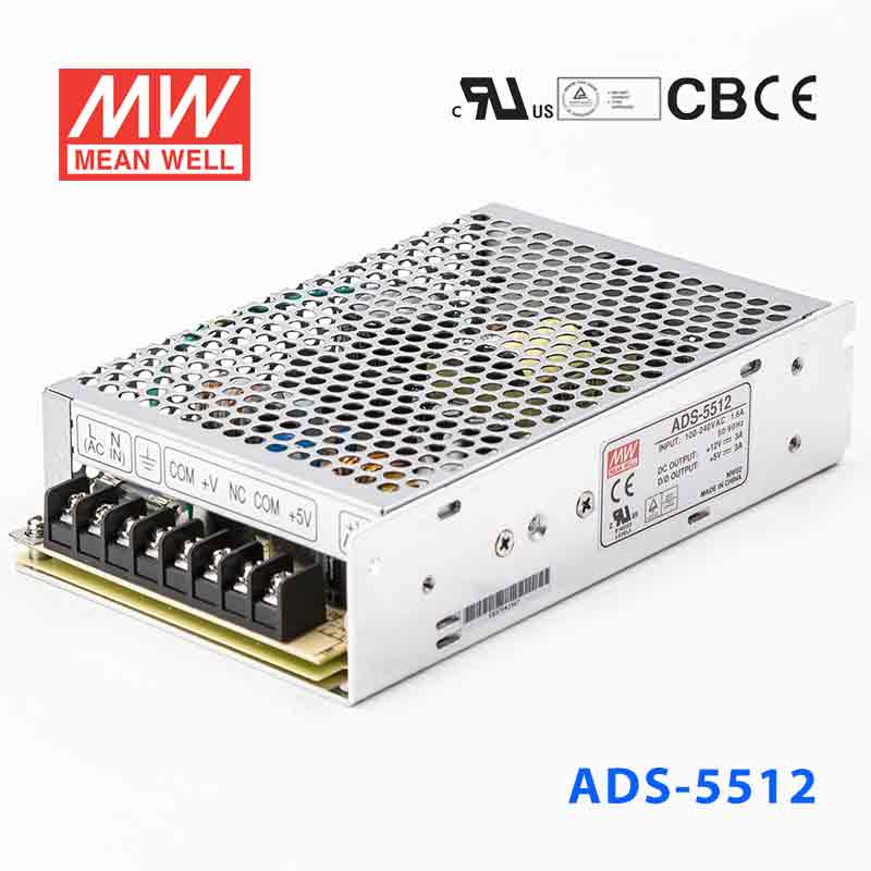 Mean Well ADS - 5512 Power Supply 51W 12V 3A - 5V Output - ADS - 5512 - powersupplymall.com