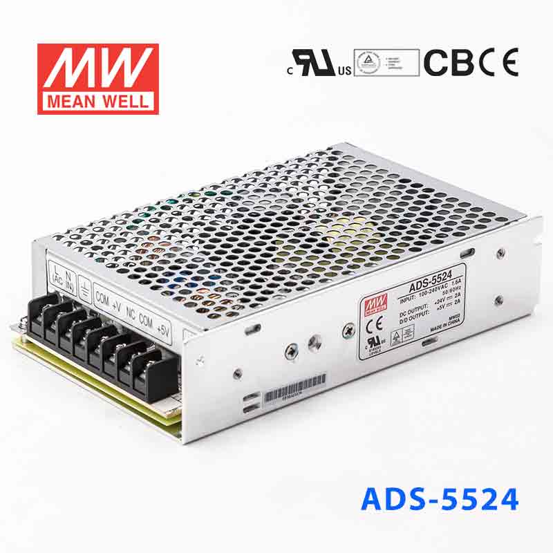 Mean Well ADS - 5524 Power Supply58W 24V 2A - 5V Output - ADS - 5524 - powersupplymall.com