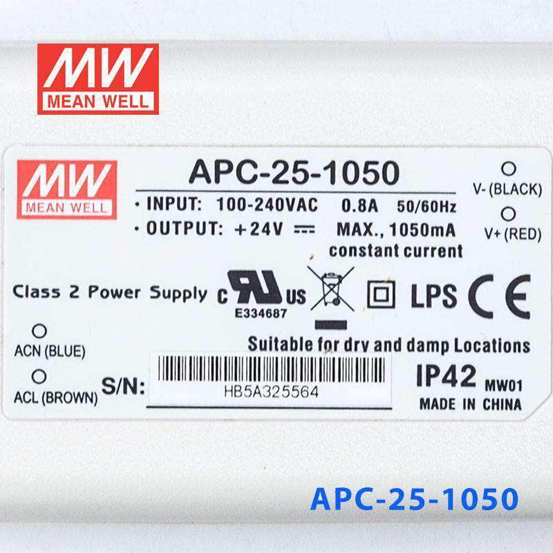 Mean Well APC - 25 - 1050 Power Supply 25W 1050mA - APC - 25 - 1050 - powersupplymall.com