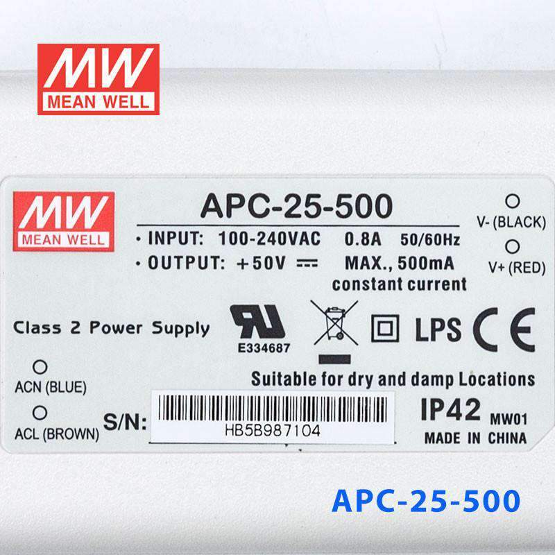 Mean Well APC - 25 - 500 Power Supply 25W 500mA - APC - 25 - 500 - powersupplymall.com