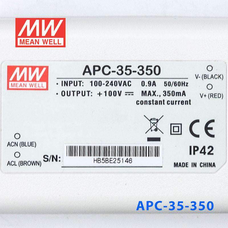Mean Well APC-35-350 Power Supply 35W 350mA - APC-35-350 - powersupplymall.com