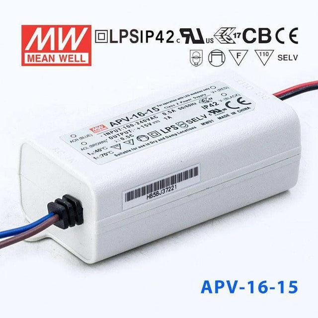 Mean Well APV - 16 - 15 Power Supply 15W 15V - APV - 16 - 15 - powersupplymall.com