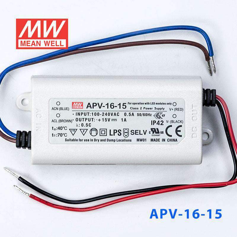 Mean Well APV - 16 - 15 Power Supply 15W 15V - APV - 16 - 15 - powersupplymall.com