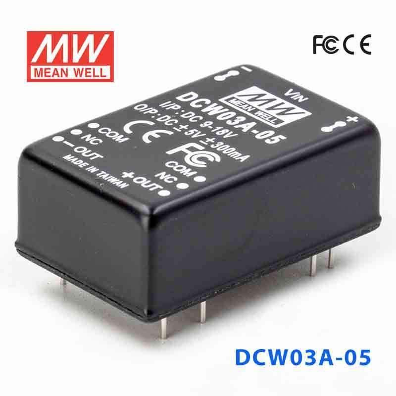 Mean Well DCW03A-05 DC-DC Converter - 3W - 9~18V in ±5V out 300mA - DCW03A-05 - powersupplymall.com
