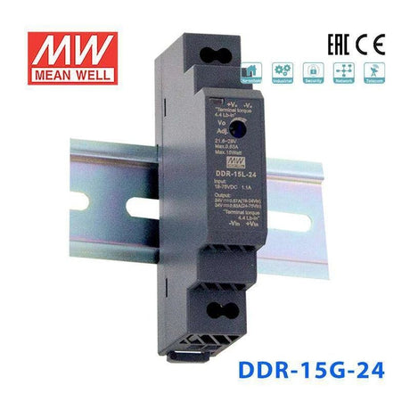 Mean Well DDR - 15G - 24 DC - DC Converter - 15W - 9~36V in 24V out - DDR - 15G - 24 - powersupplymall.com