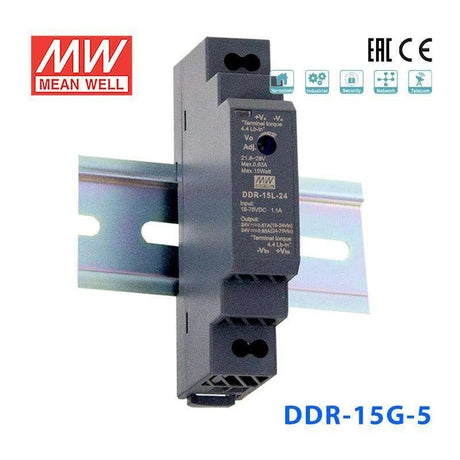 Mean Well DDR - 15G - 5 DC - DC Converter - 15W - 9~36V in 5V out - DDR - 15G - 5 - powersupplymall.com