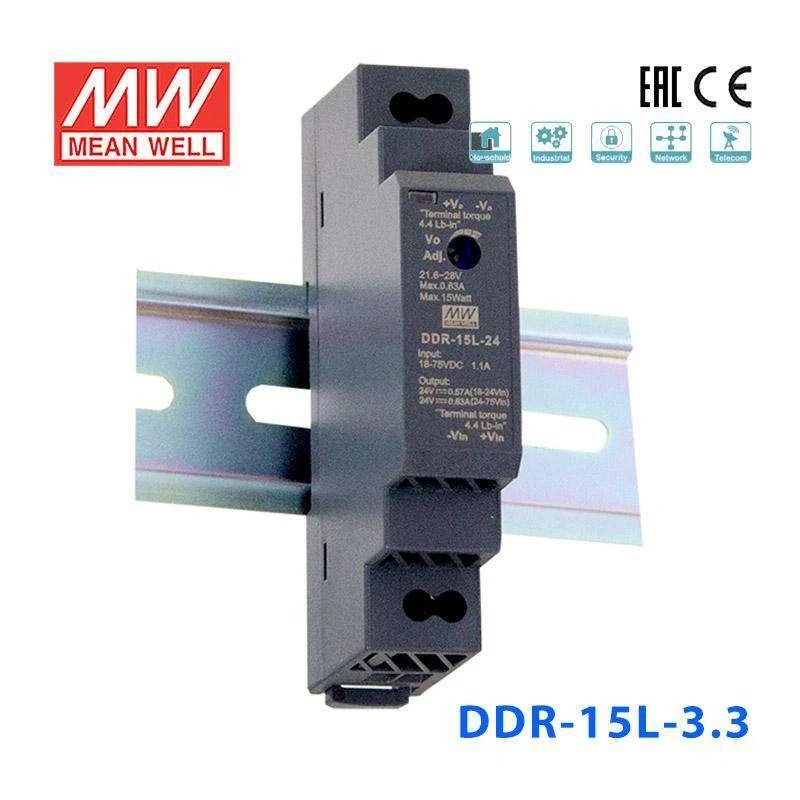 Mean Well DDR - 15L - 3.3 DC - DC Converter - 11.6W - 18~75V in 3.3V out - DDR - 15L - 3.3 - powersupplymall.com