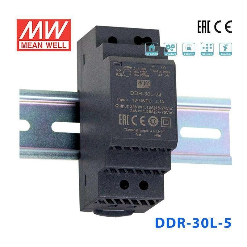 Mean Well DDR - 30L - 5 DC - DC Converter - 30W - 18~75V in 5V out - DDR - 30L - 5 - powersupplymall.com