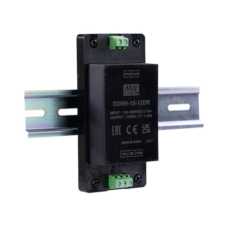 Mean Well DDRH - 15 - 12DR Ultra Wide Input DC - DC Converter, 15W 12V, Din Rail Type - DDRH - 15 - 12DR - powersupplymall.com