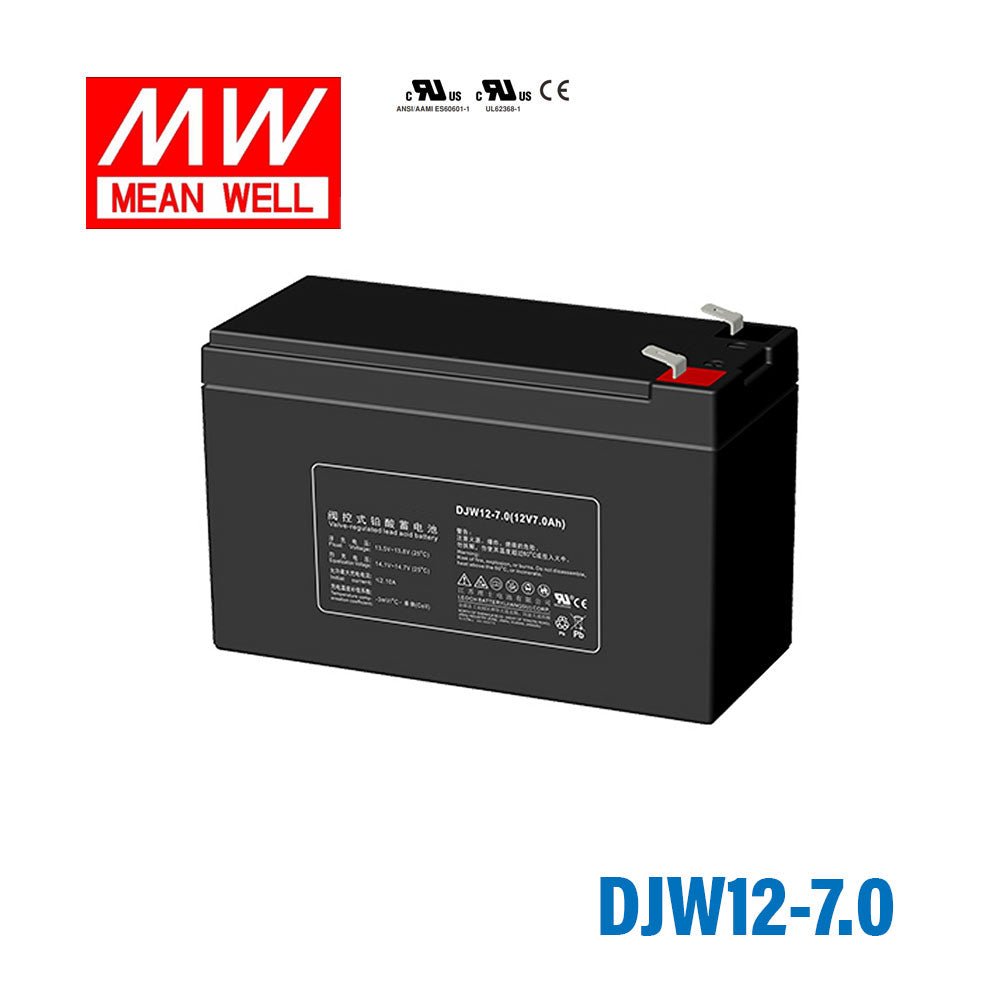 Mean Well DJW12-12 12-Volt, 7Ah, Sealed Lead Acid, Rechargeable Battery - DJW12-7.0 - powersupplymall.com