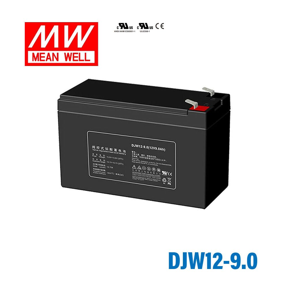 Mean Well DJW12-9.0 12-Volt, 9Ah, Sealed Lead Acid, Rechargeable Battery - DJW12-9.0 - powersupplymall.com