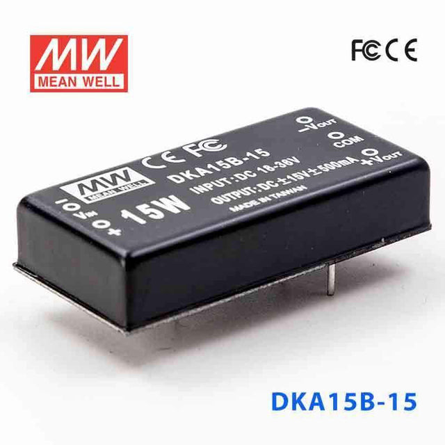 Mean Well DKA15B-15 DC-DC Converter - 15W - 18~36V in ±15V out 500mA - DKA15B-15 - powersupplymall.com