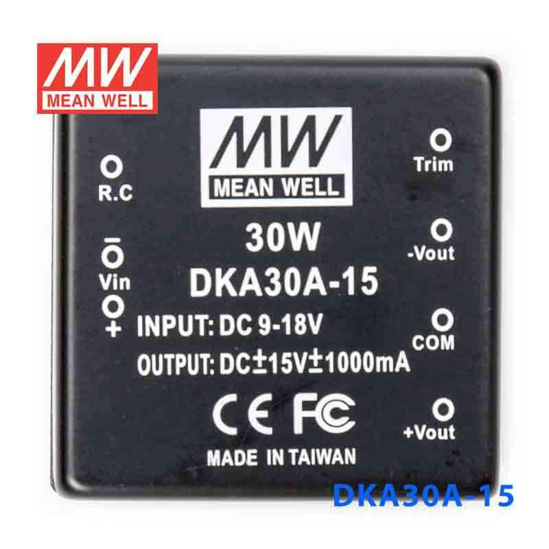 Mean Well DKA30A - 15 DC - DC Converter - 30W - 9~18V in ±15V out - DKA30A - 15 - powersupplymall.com
