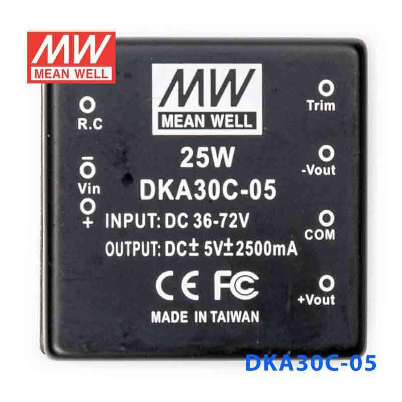 Mean Well DKA30C - 05 DC - DC Converter - 25W - 36~72V in ±5V out - DKA30C - 05 - powersupplymall.com