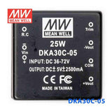 Mean Well DKA30C - 05 DC - DC Converter - 25W - 36~72V in ±5V out - DKA30C - 05 - powersupplymall.com