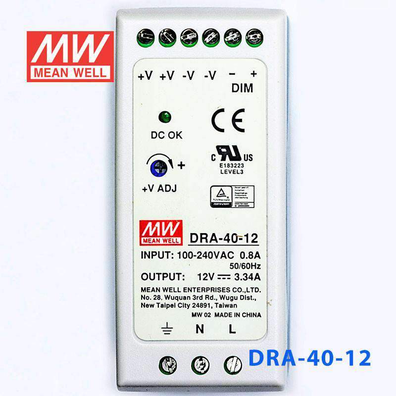 Mean Well DRA - 40 - 12 Single Output Switching Power Supply 40W 12V - DIN Rail - DRA - 40 - 12 - powersupplymall.com