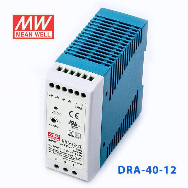 Mean Well DRA - 40 - 12 Single Output Switching Power Supply 40W 12V - DIN Rail - DRA - 40 - 12 - powersupplymall.com