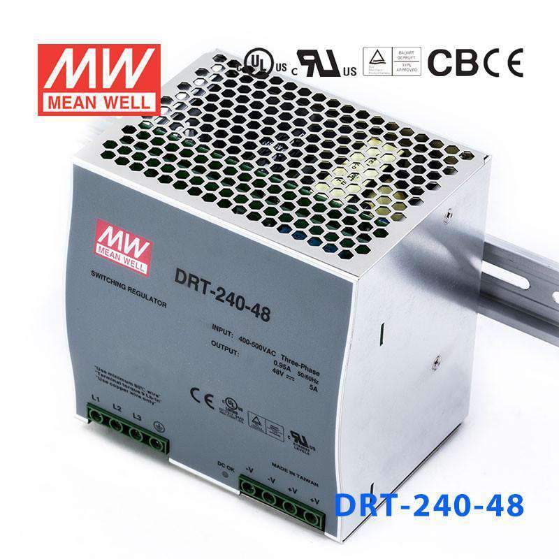 Mean Well DRT-240-48 Three Phase Industrial DIN RAIL Power Supply 240W 5A - DRT-240-48 - powersupplymall.com