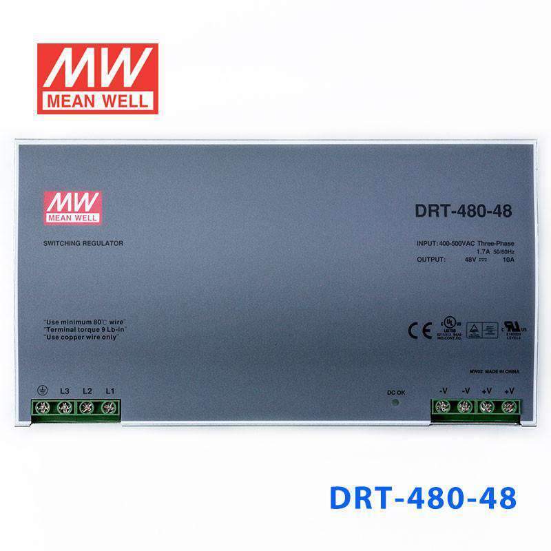 Mean Well DRT-480-48 Three Phase Industrial DIN RAIL Power Supply 480W 10A - DRT-480-48 - powersupplymall.com