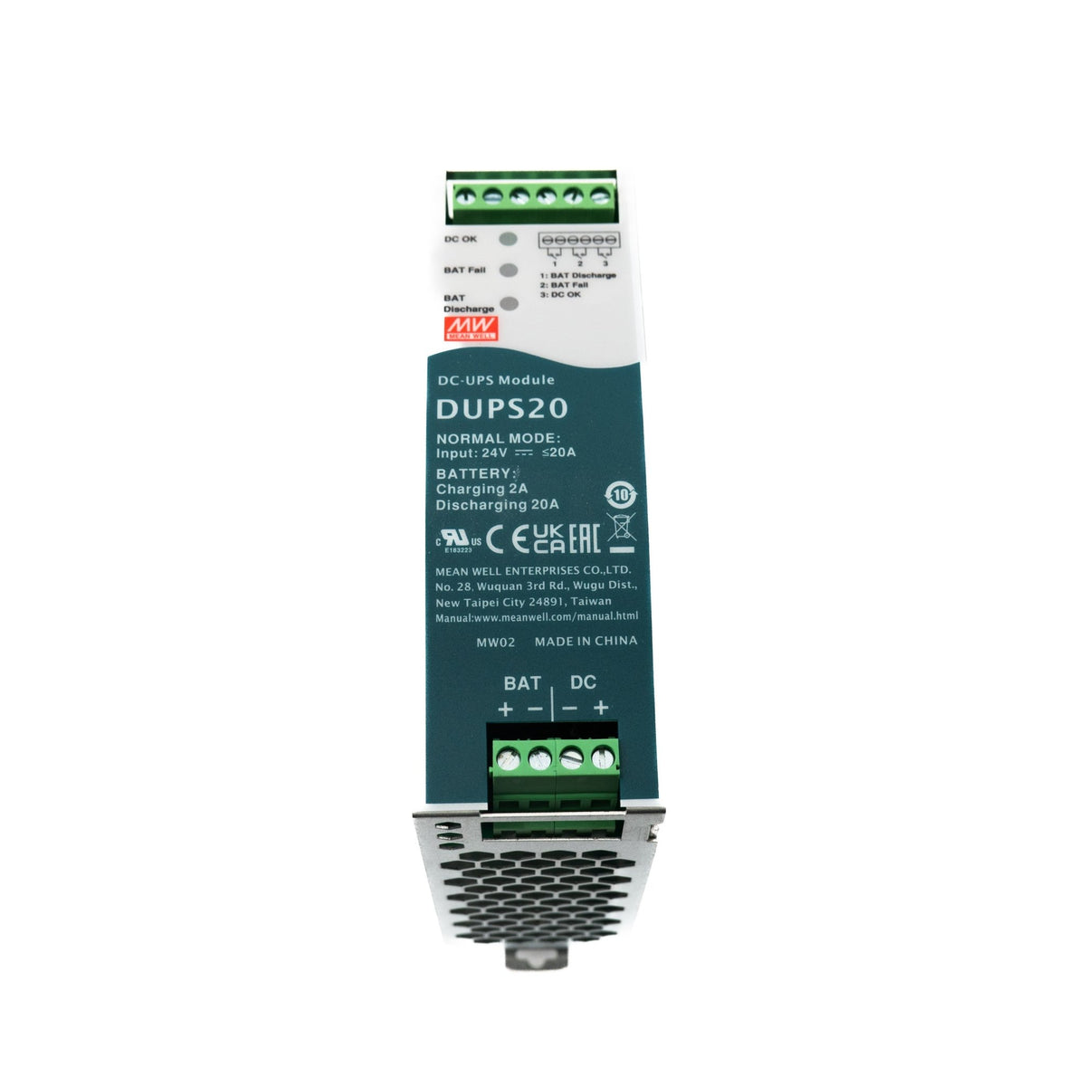 Mean Well DUPS20 DIN Series Uninterruptible DC-UPS Module 20A - DUPS20 - powersupplymall.com