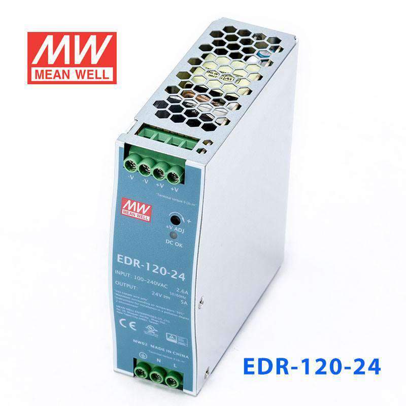 Mean Well EDR - 120 - 24 Single Output Industrial Power Supply 120W 24V - DIN Rail - EDR - 120 - 24 - powersupplymall.com