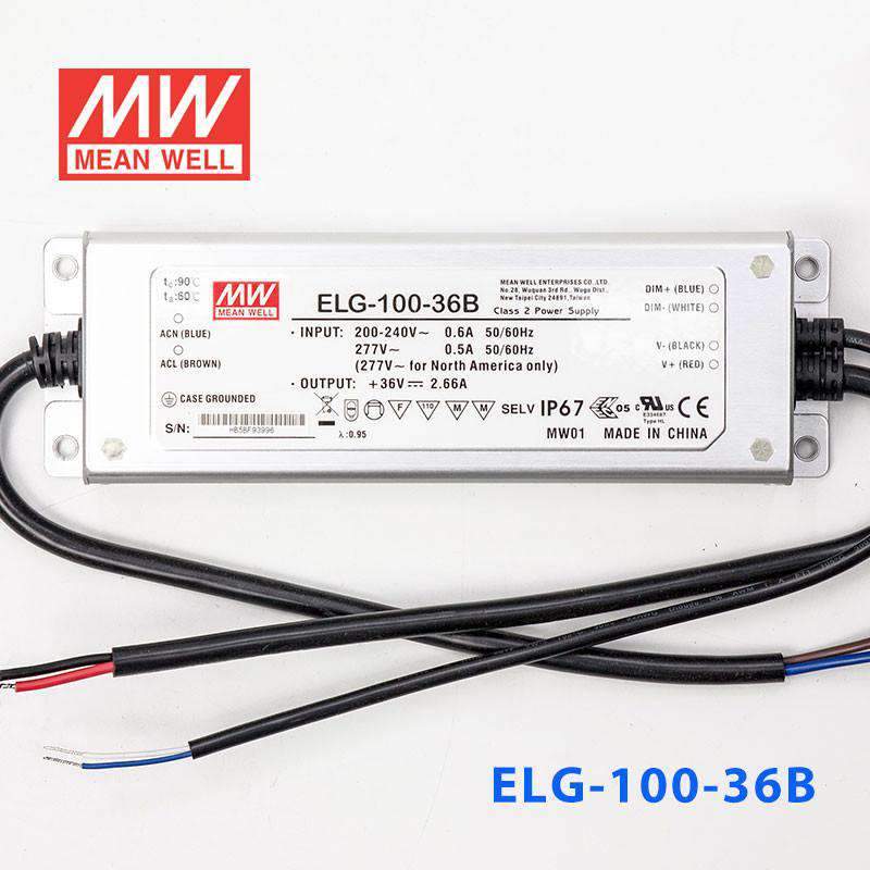 Mean Well ELG-100-36B Power Supply 95.76W 36V - Dimmable 2.66A - ELG-100-36B - powersupplymall.com