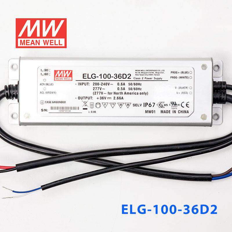 Mean Well ELG - 100 - 36D2 AC - DC Single output LED Driver Mix Mode (CV+CC) with PFC - ELG-100-36D2 - powersupplymall.com