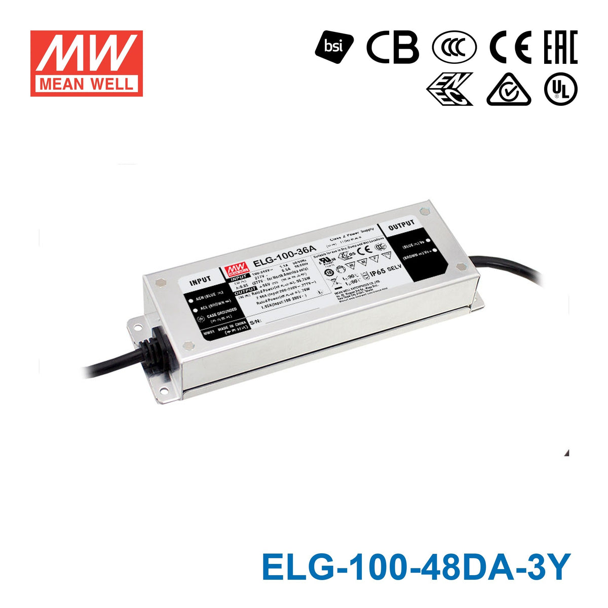 Mean Well ELG-100-48DA-3Y Power Supply 96W 48V - DALI 2A — 3-Wire Input (with Earth) - ELG-100-48DA-3Y - powersupplymall.com