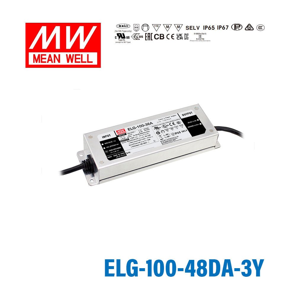 Mean Well ELG - 100 - 48DA Power Supply 96W 48V 3 - wire Input - DALI - ELG-100-48DA-3Y - powersupplymall.com