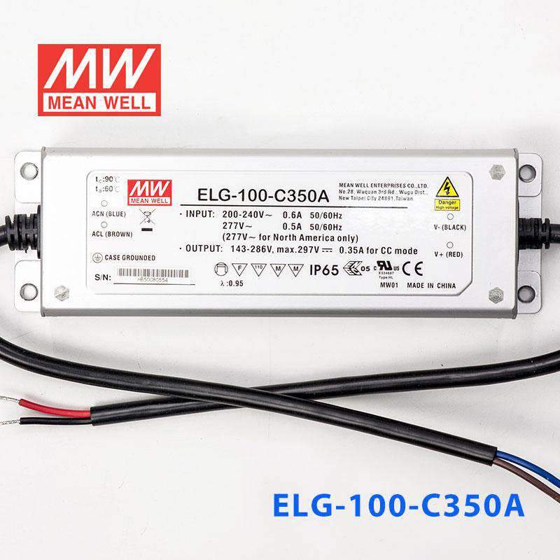 Mean Well ELG-100-C350A Power Supply 100W 350mA - Adjustable - ELG-100-C350A - powersupplymall.com