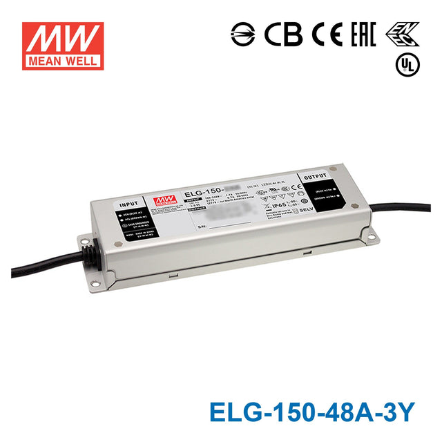 Mean Well ELG-150-48A-3Y AC-DC Single output LED Driver Mix Mode (CV+CC) with PFC 3.13A - ELG-150-48A-3Y - powersupplymall.com