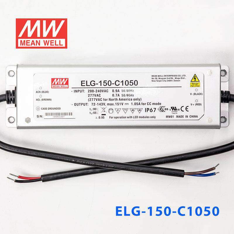 Mean Well ELG-150-C1050 Power Supply 150W 1050mA - ELG-150-C1050 - powersupplymall.com