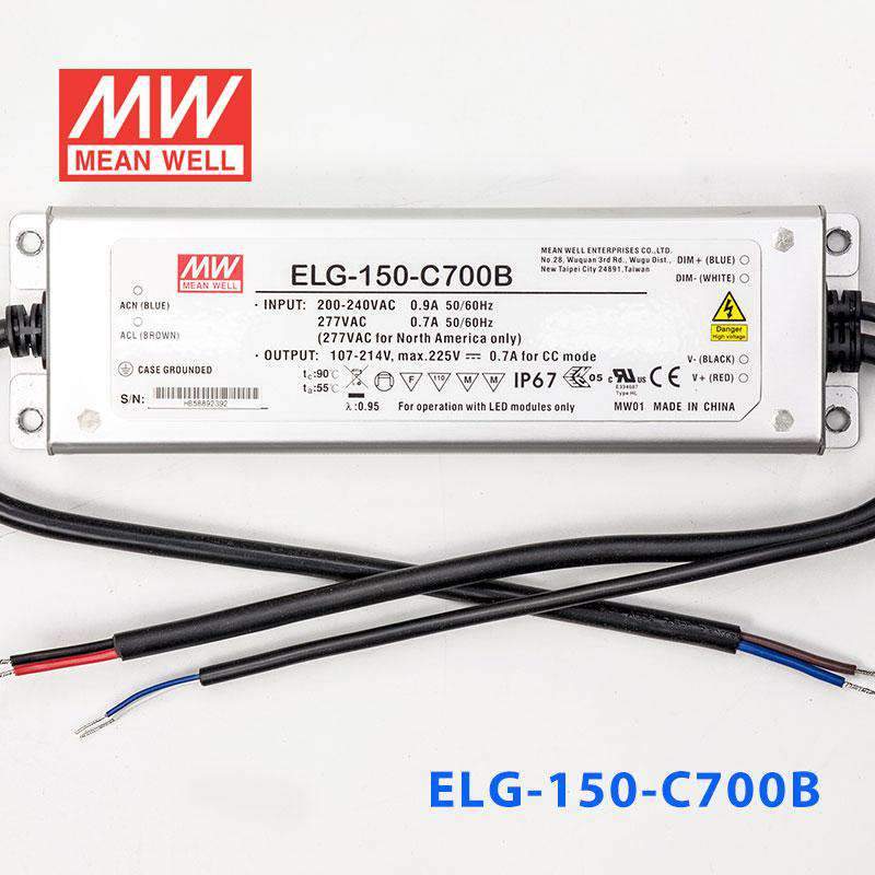 Mean Well ELG-150-C700B Power Supply 150W 700mA - Dimmable - ELG-150-C700B - powersupplymall.com