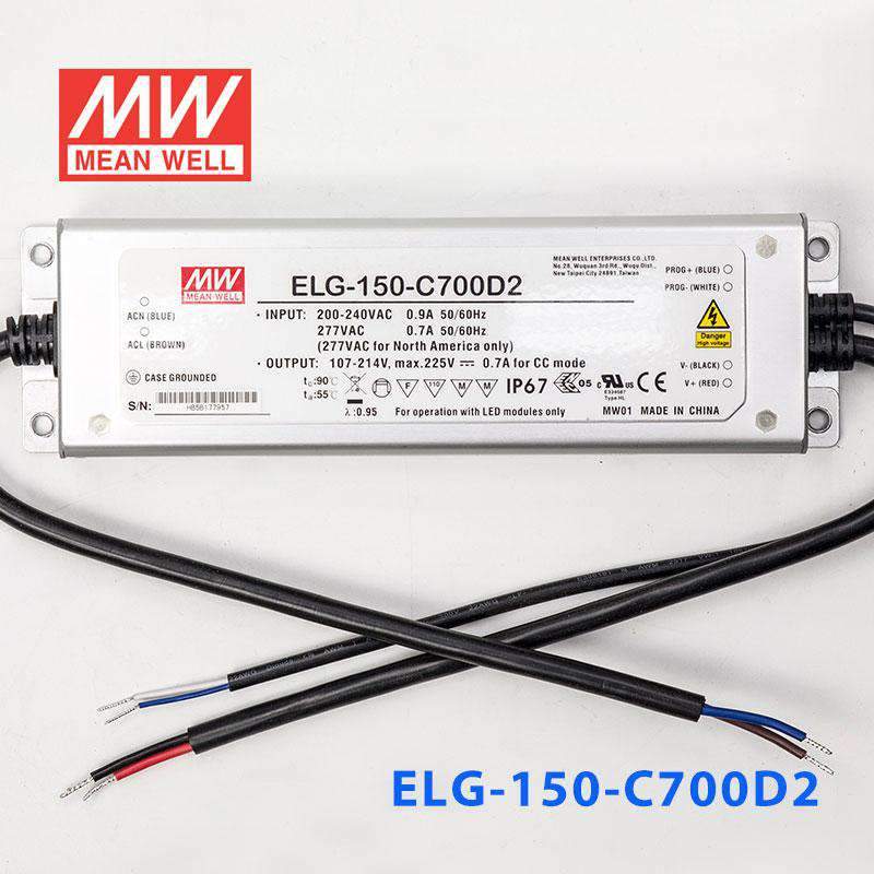 Mean Well ELG - 150 - C700D2 AC - DC Single output LED Driver (CC) with PFC - ELG - 150 - C700D2 - powersupplymall.com