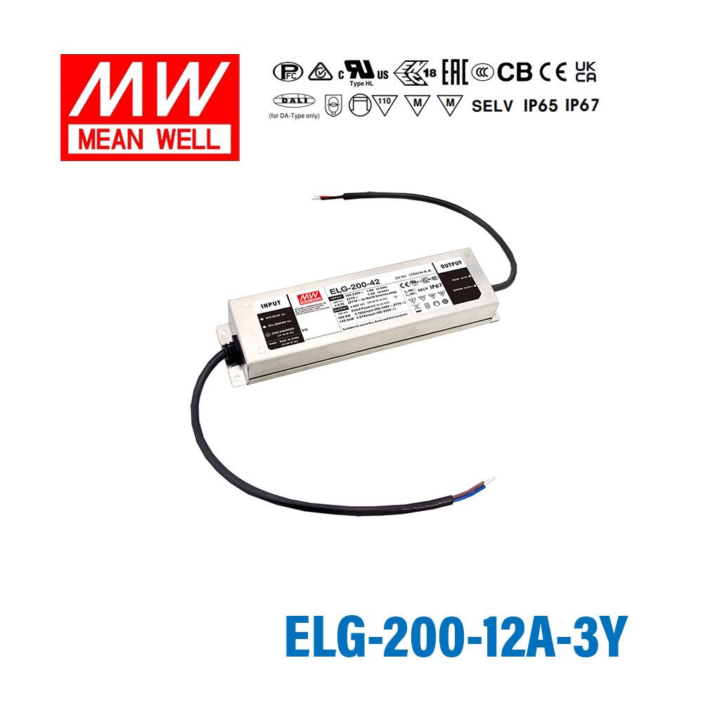 Mean Well ELG - 200 - 12A Power Supply 192W 12V 3 - wire Input - Adjustable - ELG-200-12A-3Y - powersupplymall.com