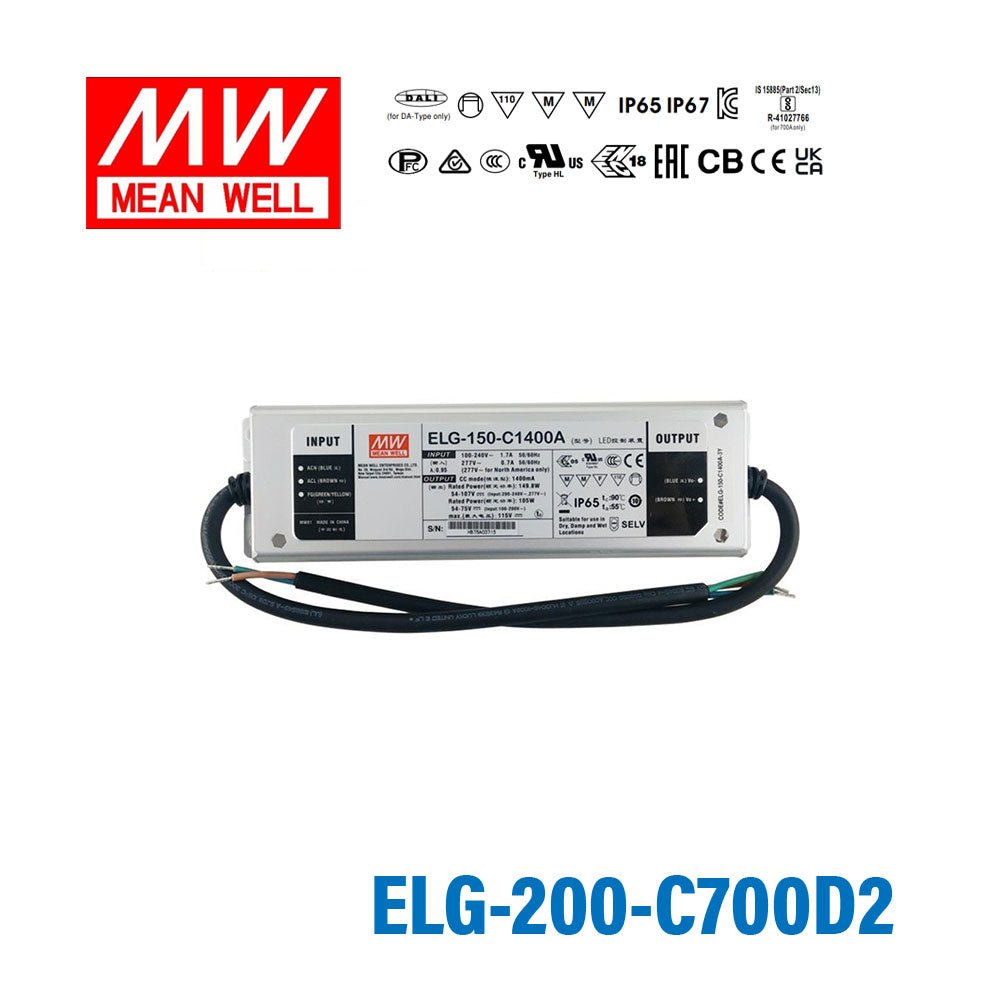 Mean Well ELG - 200 - C700D2 AC - DC Single output LED Driver (CC) with PFC - ELG-200-C700D2 - powersupplymall.com