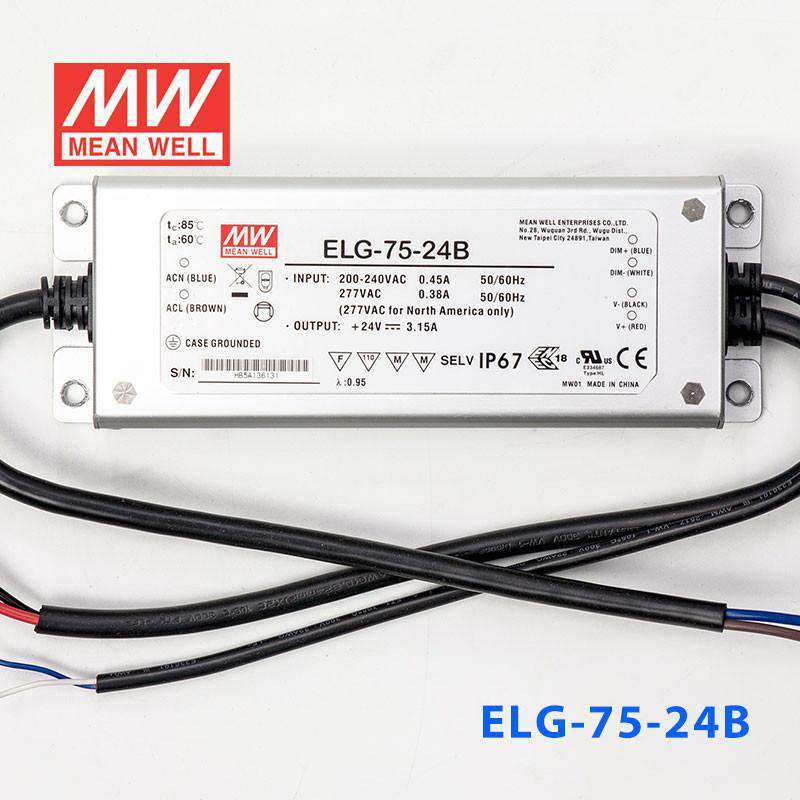 Mean Well ELG-75-24B Power Supply 75W 24V - Dimmable 3.15A - ELG-75-24B - powersupplymall.com