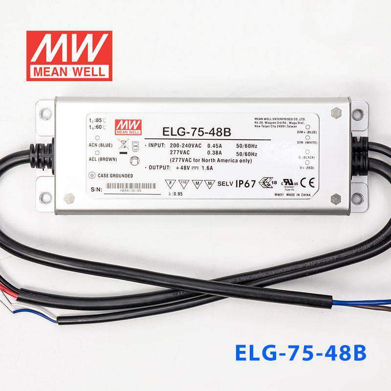 Mean Well ELG-75-48B Power Supply 75W 48V - Dimmable 1.6A - ELG-75-48B - powersupplymall.com