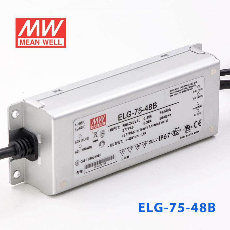 Mean Well ELG-75-48B Power Supply 75W 48V - Dimmable 1.6A - ELG-75-48B - powersupplymall.com