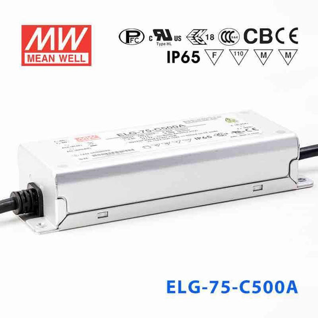 Mean Well ELG - 75 - C500A Power Supply 75W 500mA - Adjustable - ELG-75-C500A - powersupplymall.com