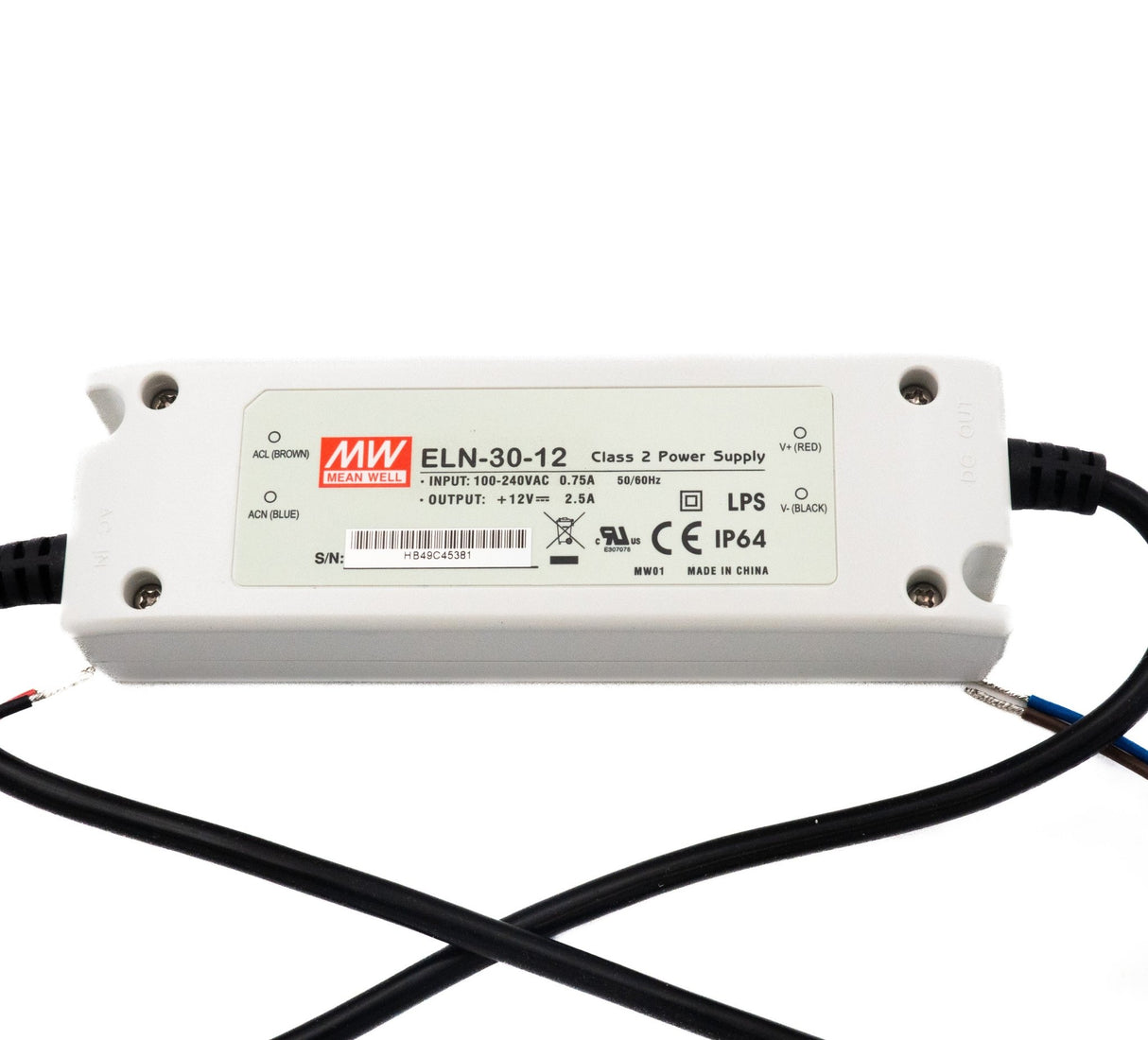 Mean Well ELN-30-12 LED Power Supplies 30W 12V 2.5A - ELN-30-12 - powersupplymall.com
