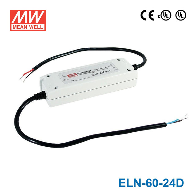 Mean Well ELN-60-24D Single Output Class 2 Switching Power Supply 60W 24V CC - ELN-60-24D - powersupplymall.com