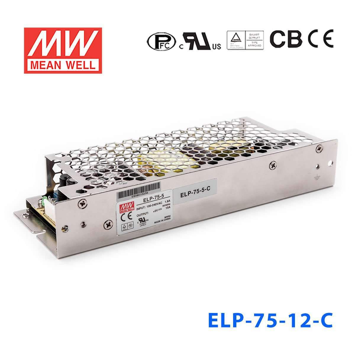 MW Mean Well ELP-75-12 12V 6.25A 75W Single Output Switching with PFC Funtion Power Supply NDR-75-12 - 75.6W 12V MEAN WELL Power Supply